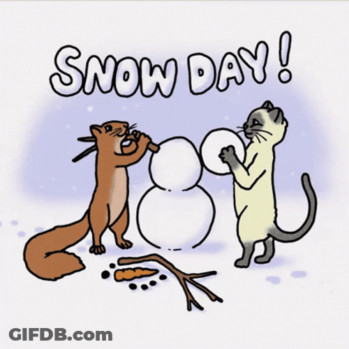 Animated Cat And Squirrel Enjoying Snow Day GIF