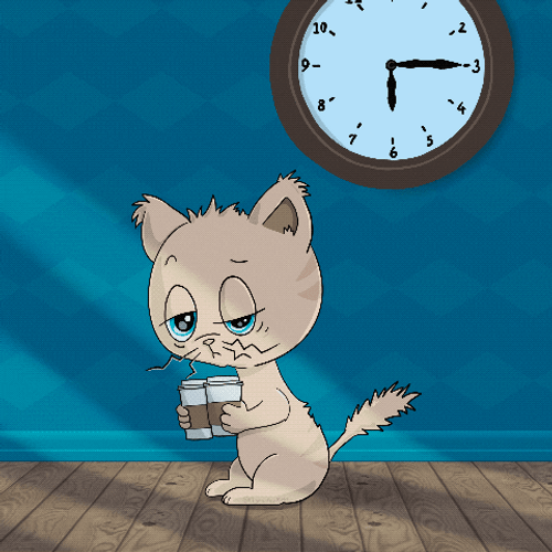 Animated Cat Drinking Coffee Sleepy Monday GIF