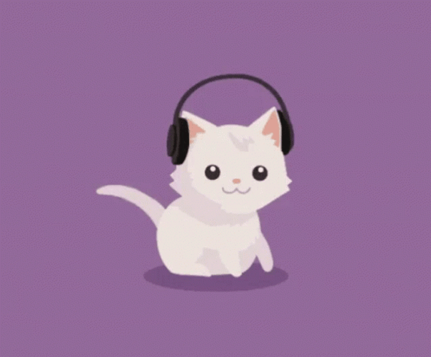 Animated Cat Listening Music GIF