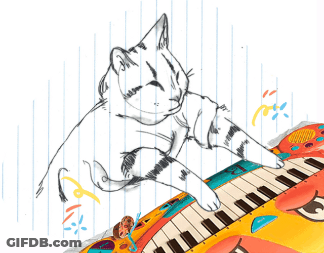 Animated Cat Playing Piano Keys GIF