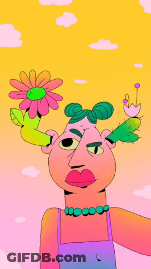 Animated Character Ear Plugs With Flowers GIF