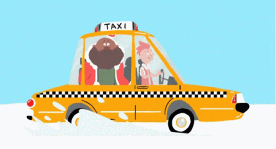 Animated Characters In Taxi On Snowy Day GIF