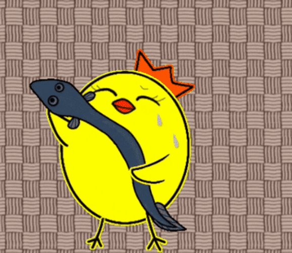 Animated Chick Holding Eel GIF