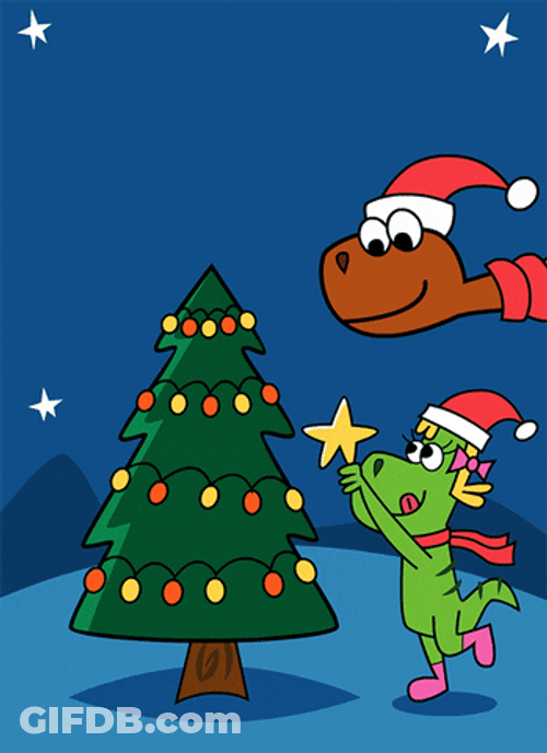 Animated Christmas Tree Dinosaurs Put A Star GIF