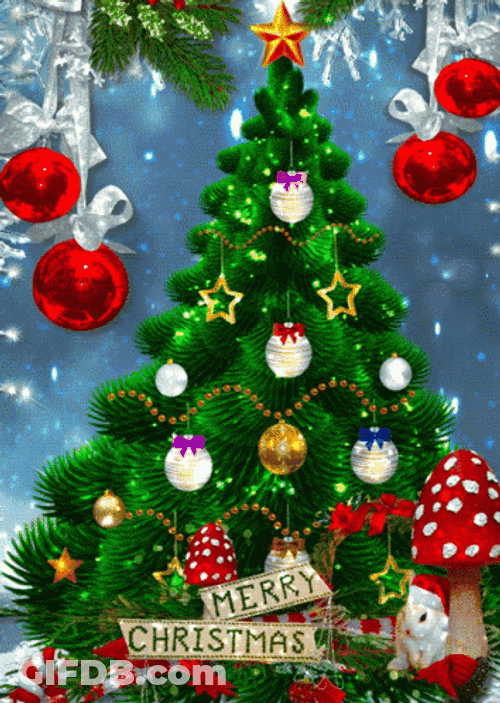 Animated Christmas Tree Full Of Decoration GIF