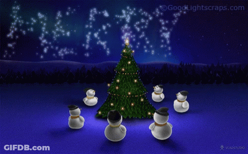 Animated Christmas Tree With Snowman GIF