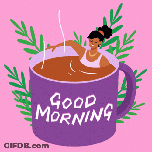 Animated Coffee Pool Girl Enjoying Mornings GIF