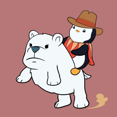 Animated Cowboy Penguin Riding Snow Bear Sticker GIF