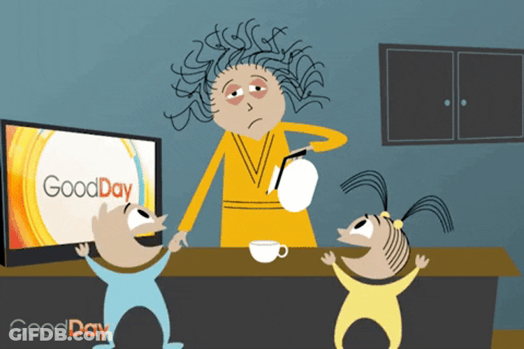 Animated Crazy Kids And Sleepy Mom GIF