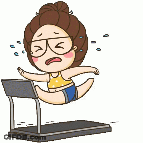 Animated Crying Girl On Treadmill GIF