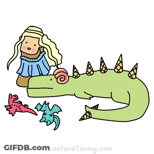 Animated Cute Cartoon Queen Daenerys With Dragon Rhaegal GIF