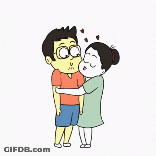Animated Cute Couple Kissing Cartoon Love GIF