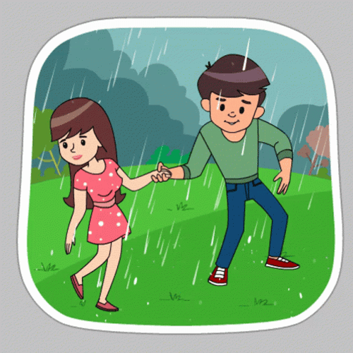 Animated Cute Couple Rain Dance GIF