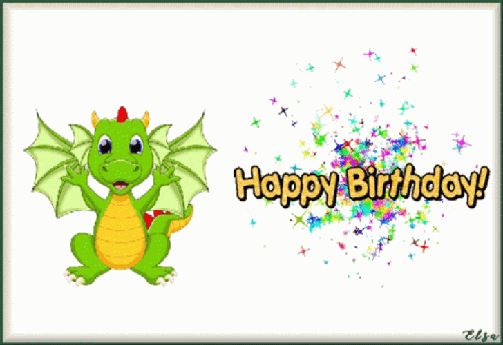 Animated Cute Dragon Happy Birthday GIF