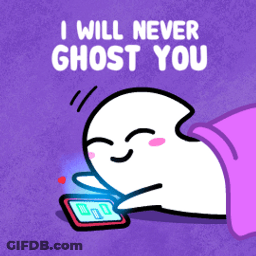 Animated Cute Ghost In Love Reading Text Message GIF