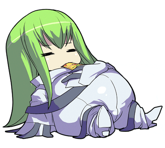 Animated Cute Girl Eating Bloated Tummy GIF