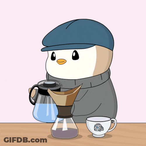 Animated Cute Penguin Water Pouring To Make Coffee GIF