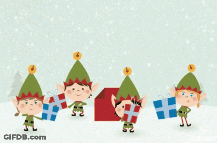 Animated Cutie Christmas Elf With Gifts GIF