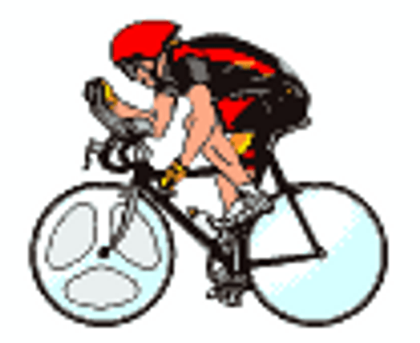 Animated Cyclist Riding Bicycle Back Wheel Not Moving GIF
