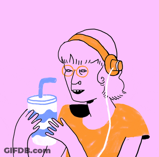 Animated Derp Girl Headphones Drinking Slurpee GIF