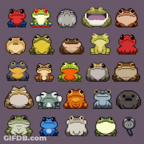Animated Different Cute Frogs GIF