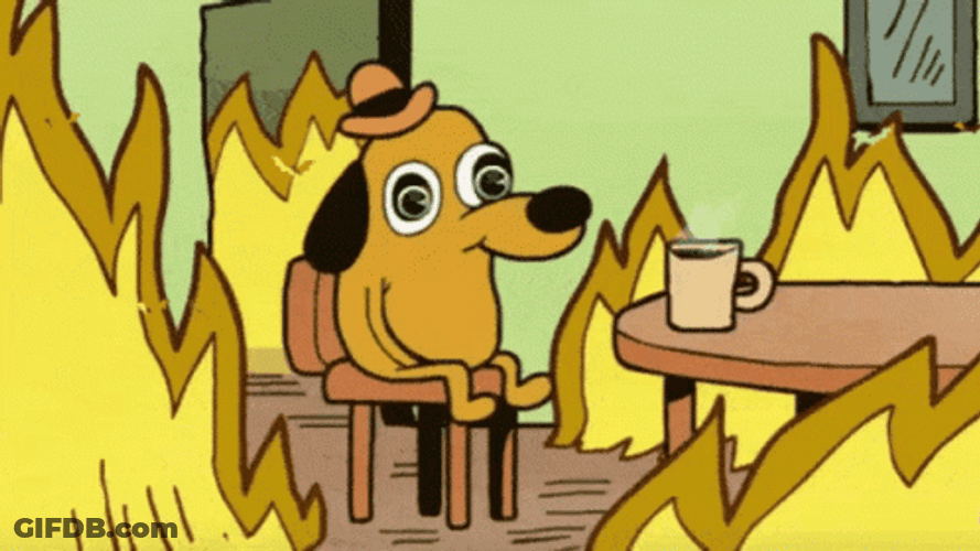 Animated Dog Drinking Coffee On Fire Im In Danger GIF