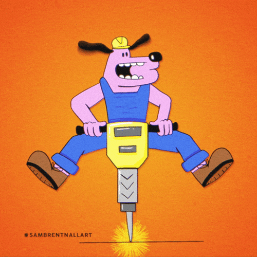 Animated Dog Operating A Jackhammer GIF