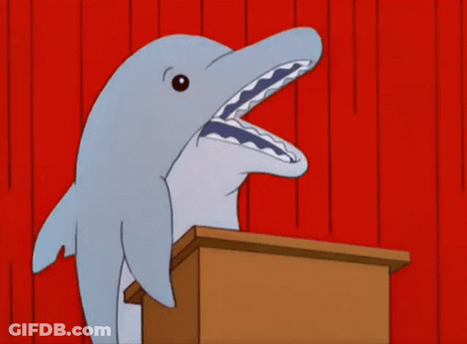 Animated Dolphin Speaking On A Podium GIF