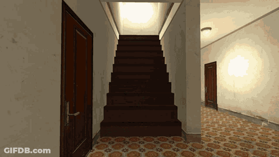 Animated Explosion Orange Dinosaur Falling Down Stairs GIF