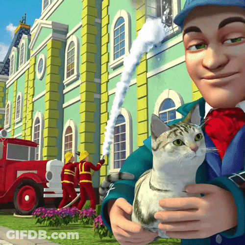 Animated Fireman Blasting Water Using Fire Hose GIF