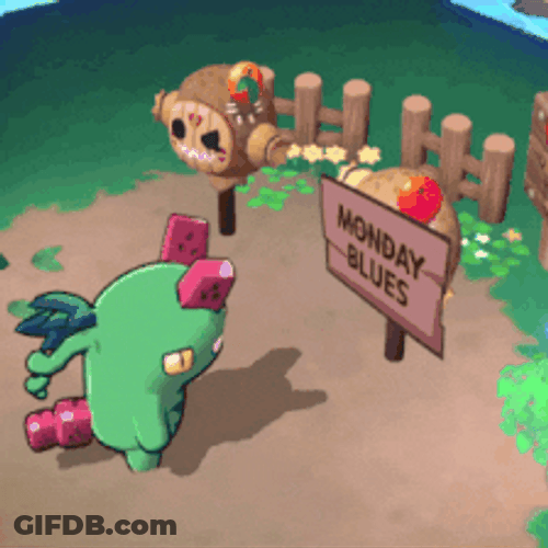 Animated Frutti Dino Banging On Monday Blues GIF