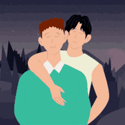 Animated Gay Love Couple Back Hug Smiling GIF