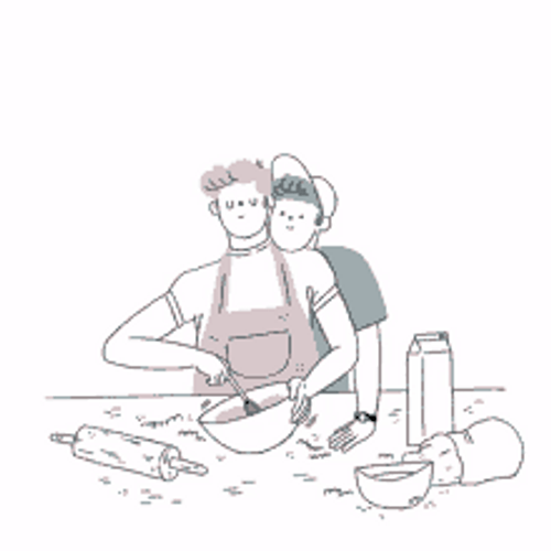 Animated Gay Love Couple Baking Kiss Sticker GIF