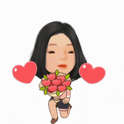 Animated Girl Giving Valentine Day Gifts GIF