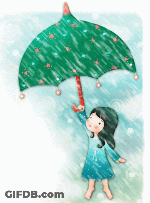 Animated Girl Raising Umbrella GIF