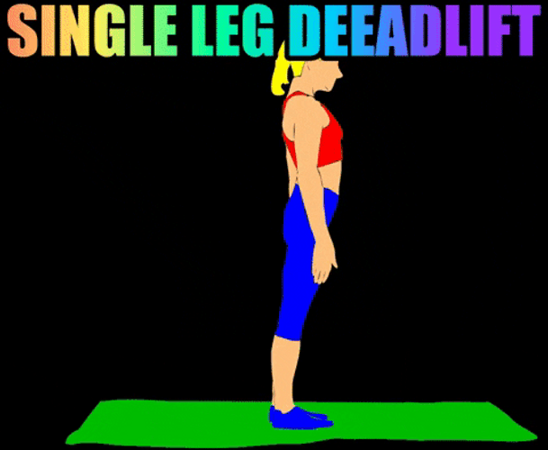 Animated Girl Single Leg Deadlift Reaches Floor GIF
