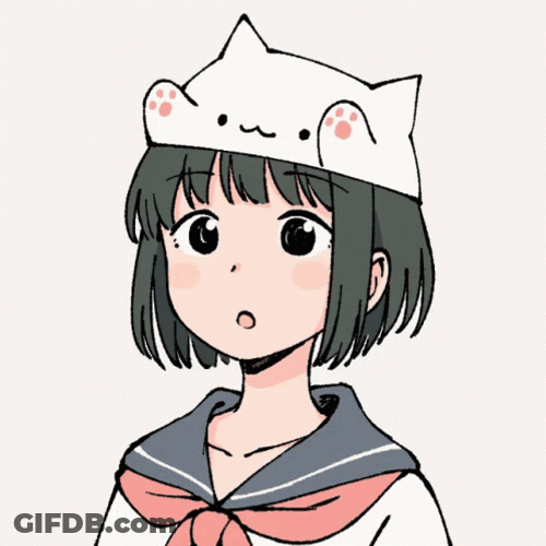 Animated Girl Wearing Bongo Cat Hat GIF