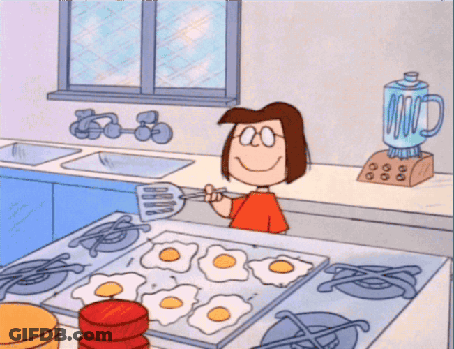 Animated Girl Wearing Glasses Cooks Egg Dog GIF