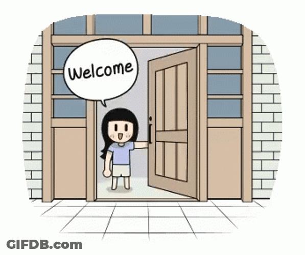 Animated Girl Welcome Open Door GIF