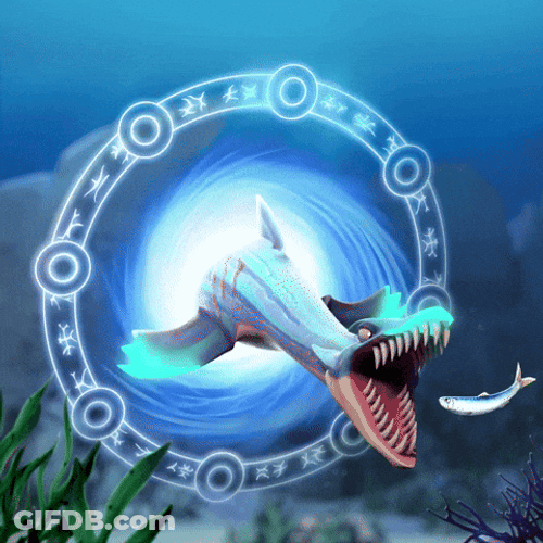 Animated Goblin Eating Small Shark GIF