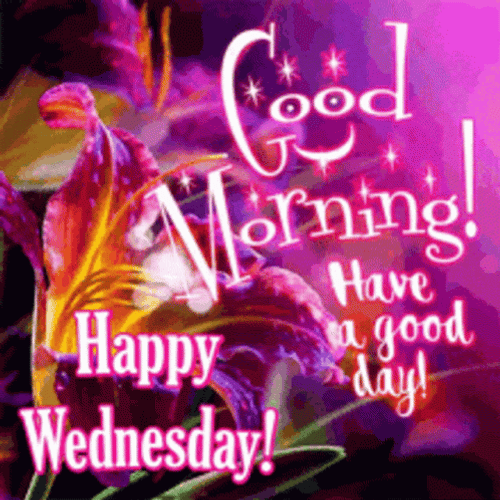 Animated Good Morning Wednesday Purple Flower GIF