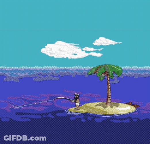 Animated Guy Cast Away On Deserted Island GIF