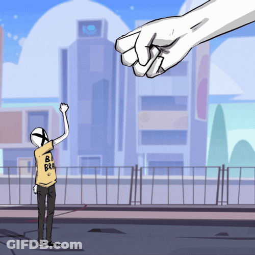 Animated Guy Playing Rock Paper Scissors With Big Hand GIF
