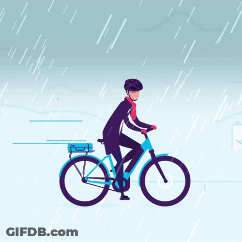 Animated Guy Riding Bike While Raining GIF