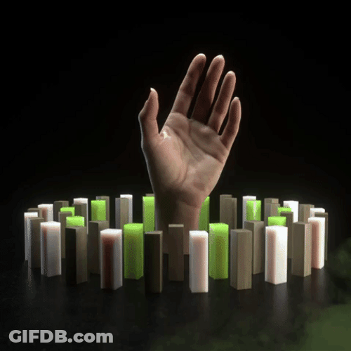 Animated Hand Knocking Down Domino Tiles GIF