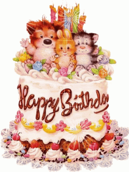 Animated Happy Birthday Dazzling Cake GIF