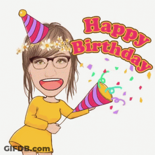 Animated Happy Birthday Girl Popping Confetti GIF