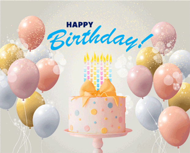 Animated Happy Birthday Peach Cake GIF