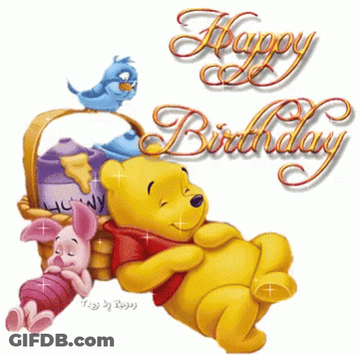 Animated Happy Birthday Piglet And Pooh Sleeping GIF