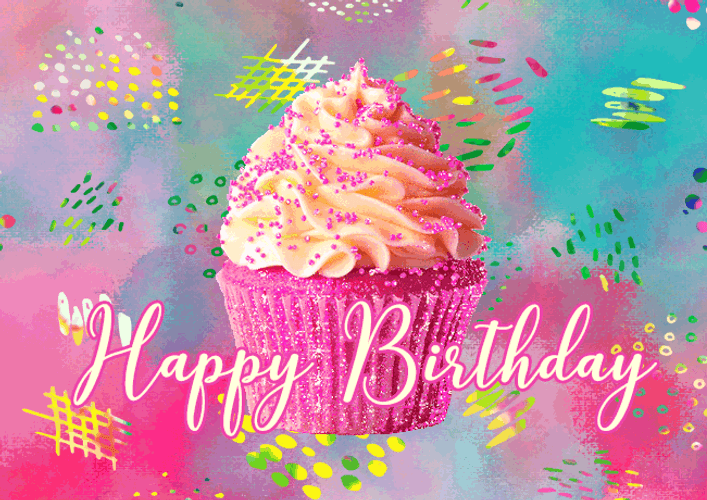Animated Happy Birthday Pink Cupcake GIF
